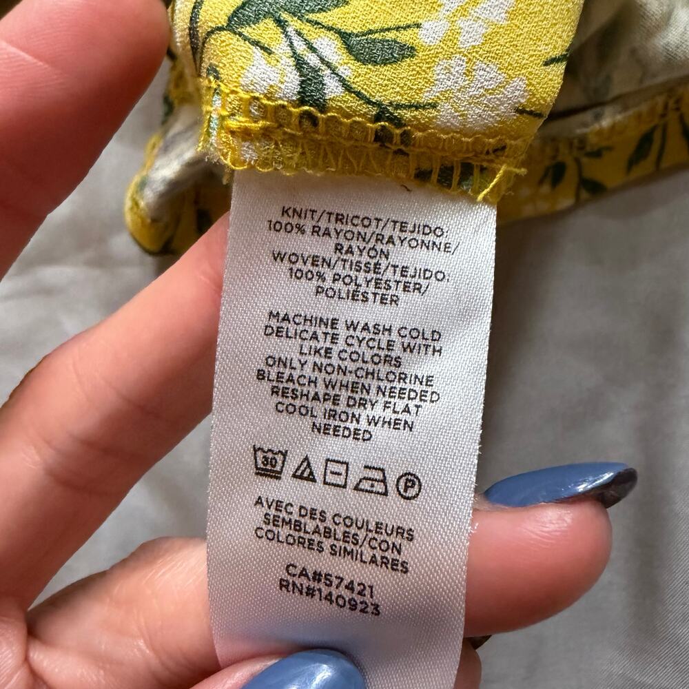 LOFT Outlet Yellow Floral Ruffle Neck Blouse Medium Long Sleeve Boho Cottagecore - Picture 5 of 9